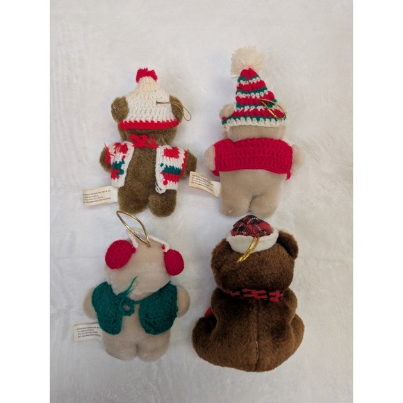 Vintage Mini Plush Teddy Bear Tree Ornament Lot Crochet Sweater Hat Scarf Craft - Picture 8 of 9